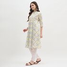 Women's White Mandarin Collar Floral Printed Kurti, Yellow, small