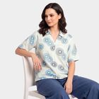 Women's Light Blue V-Neck Printed Kurti, Light Blue, small