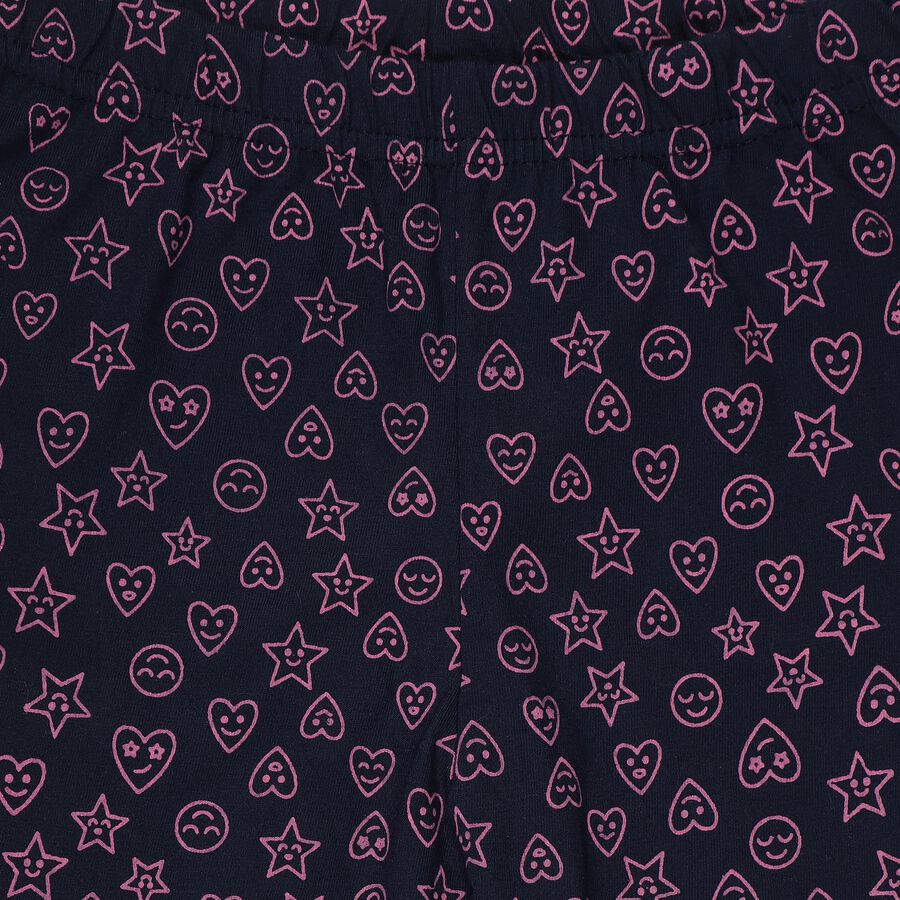 Girls' Navy Blue Printed Cotton Blend Pyjama, Navy Blue, large