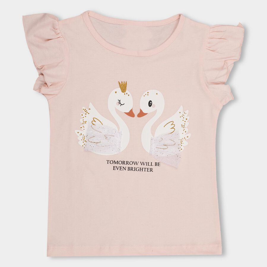 Girls' 100% Cotton T-Shirt, हल्का गुलाबी, large image number null
