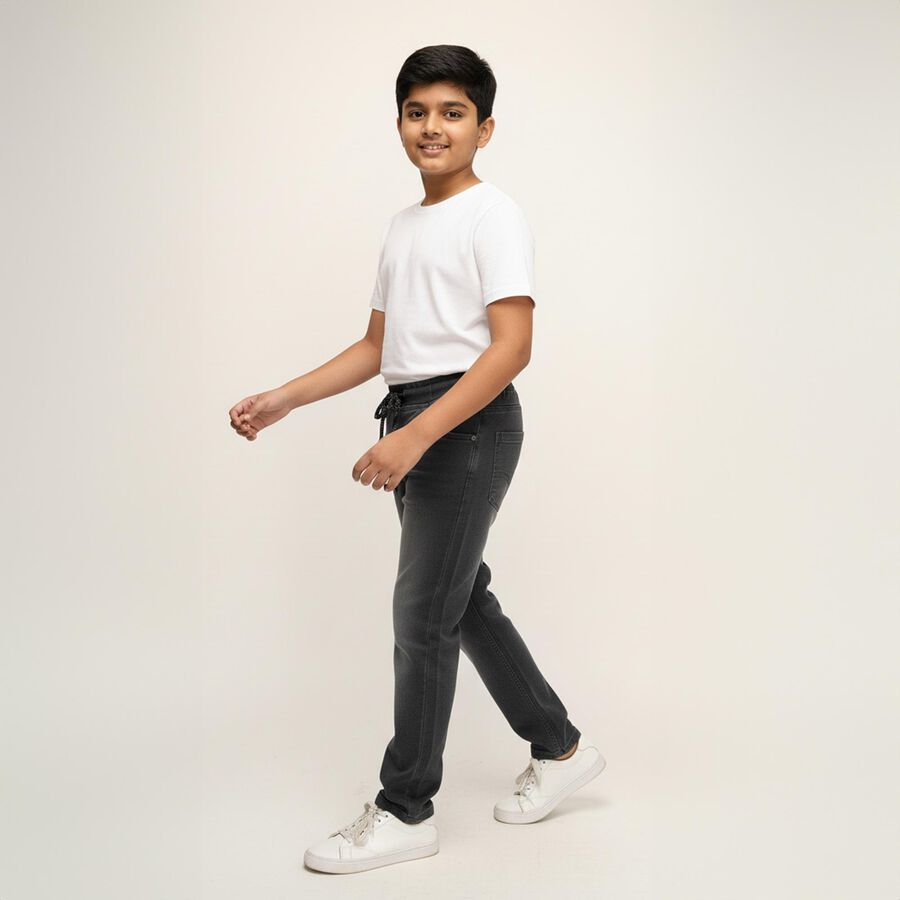 Boys' Charcoal Black Regular Fit Elasticated Jeans, गहरा ग्रे, large image number null