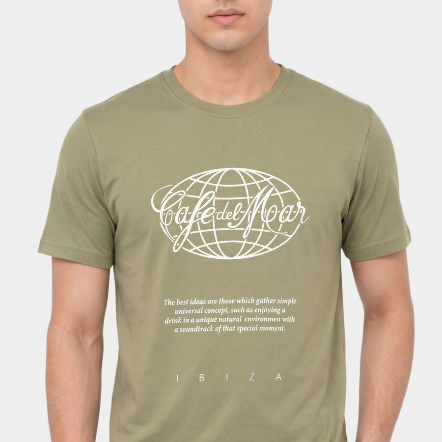Men's Green Round Neck Regular T-Shirt, हल्का हरा, large