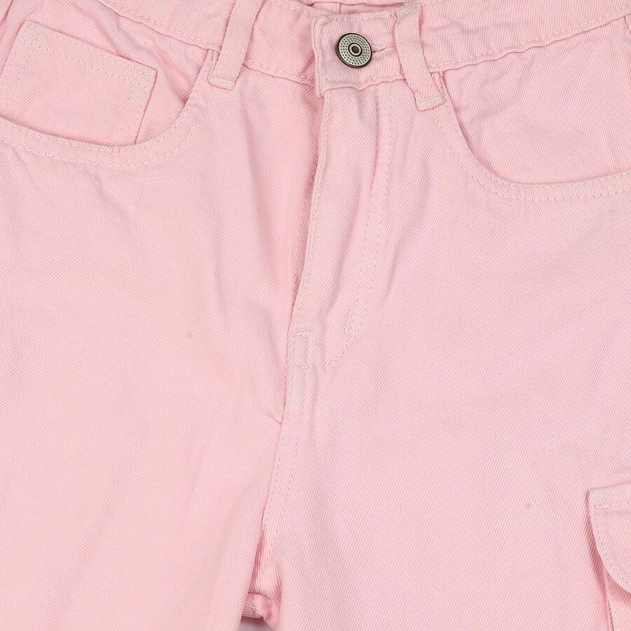 Girls Pink Wide Leg Cargo Jeans, Light Pink, large