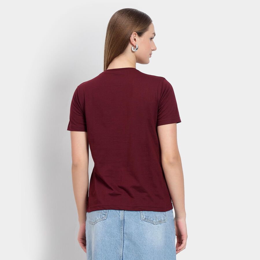 Ladies' Round Neck T-Shirt , वाइन, large image number null