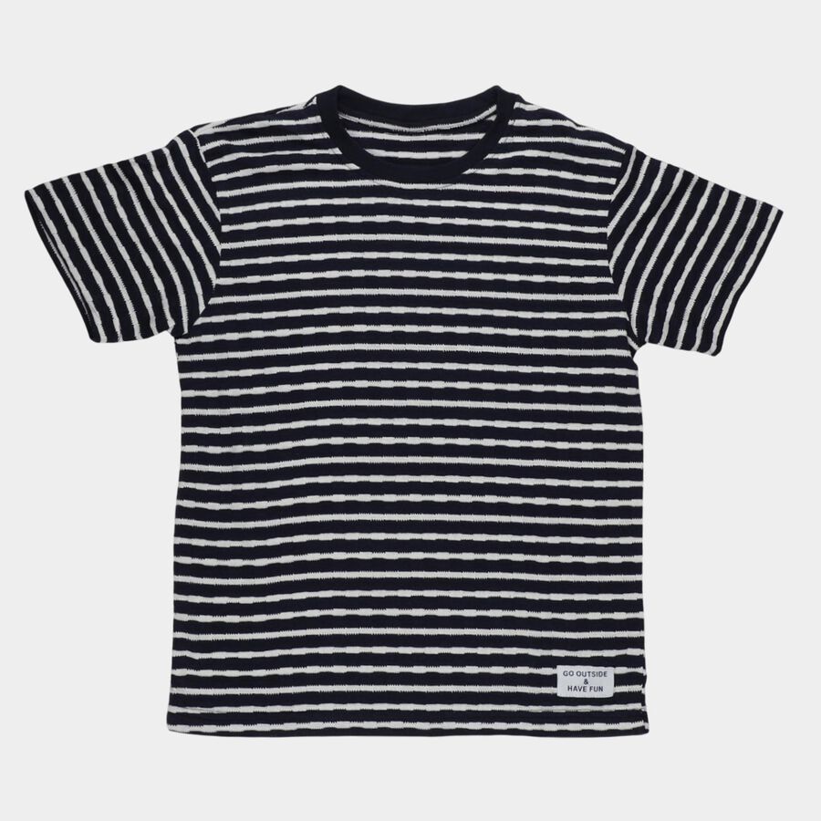 Boys Navy Blue Round Neck Casual T-Shirt, Navy Blue, large