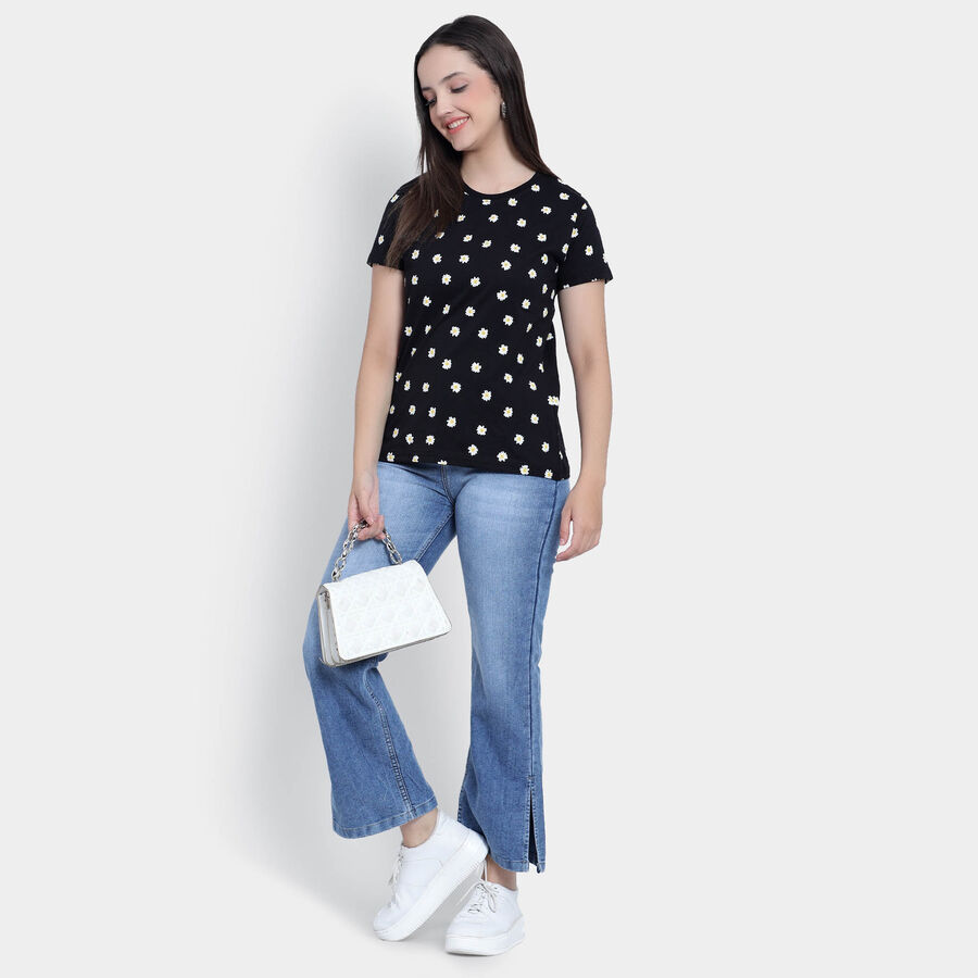Cotton Round Neck T-Shirt, Black, large image number null