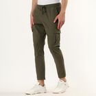 Men's Beige Slim Fit Cotton Casual Trousers, Olive, small