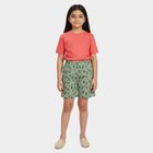 Girls' Green Regular Fit Printed Shorts, Light Green, small