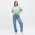 Women's Light Sage Green Baseball Casual Jacket, हल्का हरा, small image number null