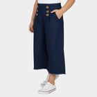 Girls Navy Blue Wide Leg Sailor Button Capri, गहरा नीला, small