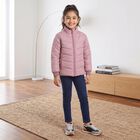 Girls Pink Stand Collar Puffer Jacket, गुलाबी, small
