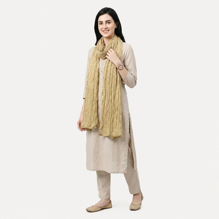 Women's Beige Solid Dupatta, गहरा पीला, large