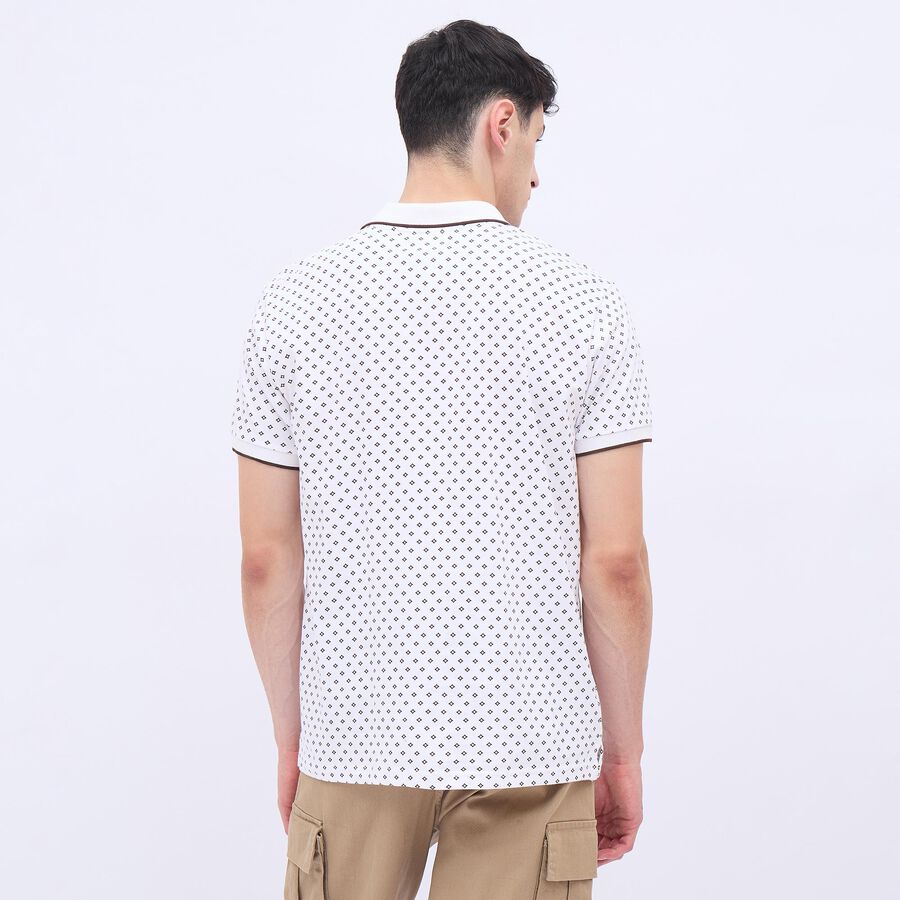 Men's Rich Eggshell White Cotton Polo Neck Printed T-Shirt, White, large image number null