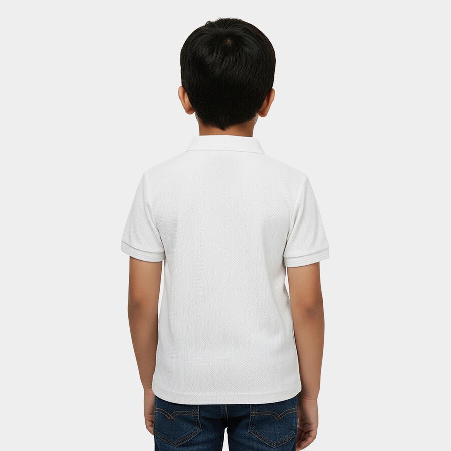 Boys White Cotton Round Neck Casual Half Sleeves T-Shirt, ऑफ व्हाइट, large
