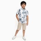 Boys' White and Navy Printed Half Sleeve Classic Collar Casual Shirt, White, small