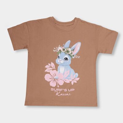 Girls' Muted Brown Cotton Round Neck Casual T-Shirt