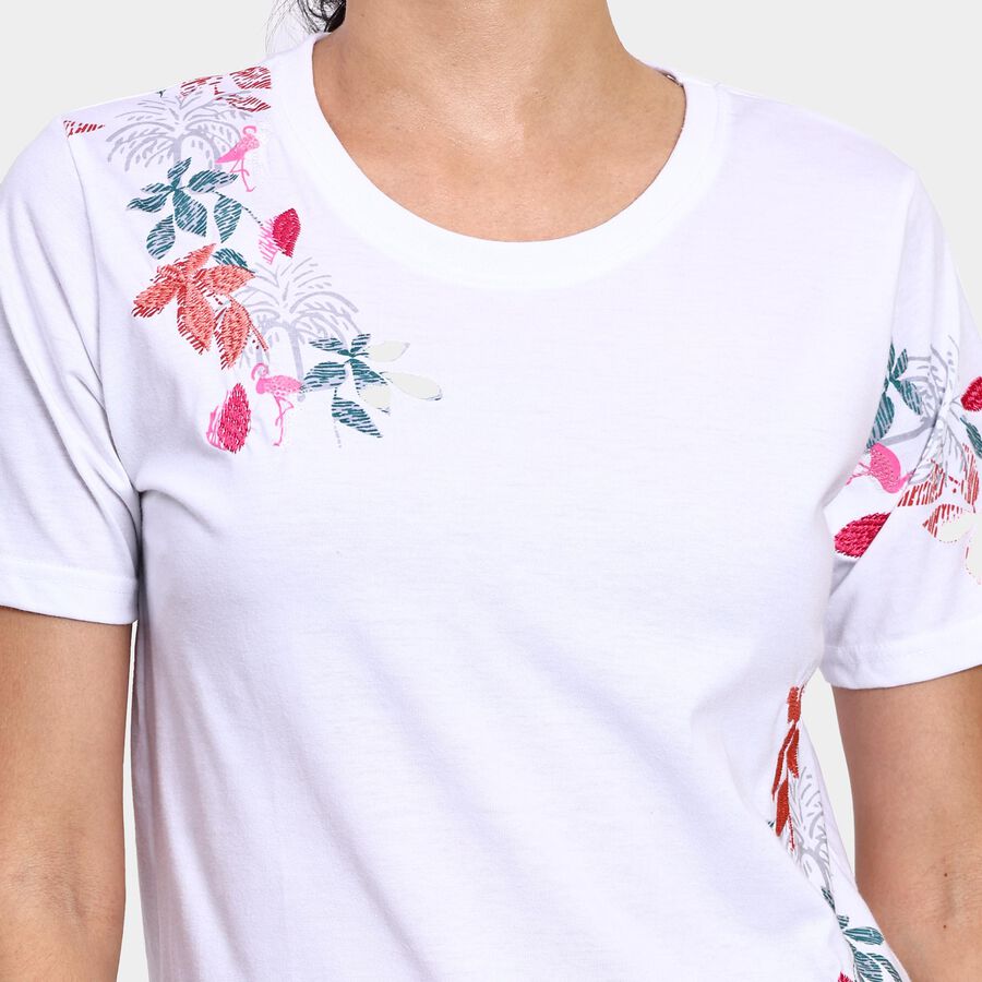 Ladies' Round Neck T-Shirt , सफ़ेद, large image number null