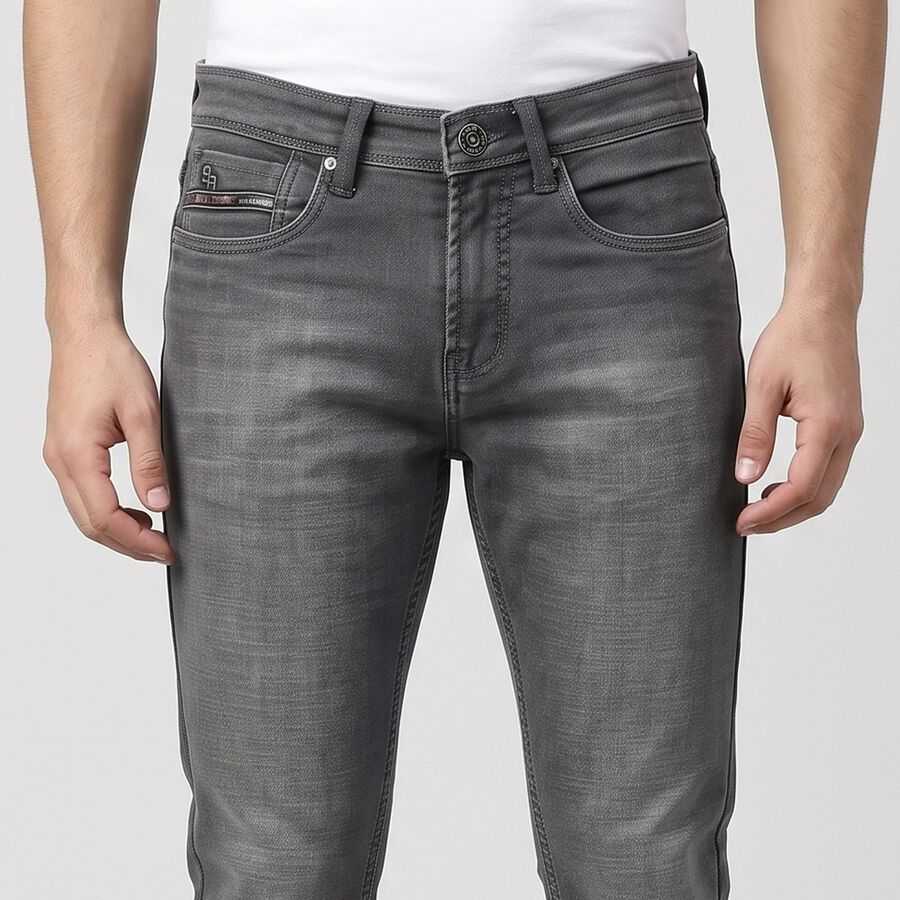 Men's Grey Slim Fit Faded Jeans, Light Grey, large