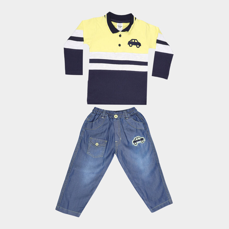 Infants Cotton Polo Style Baba Suit, Yellow, large image number null