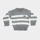 Infants Grey Crew Neck Striped Pullover, हल्का ग्रे, small
