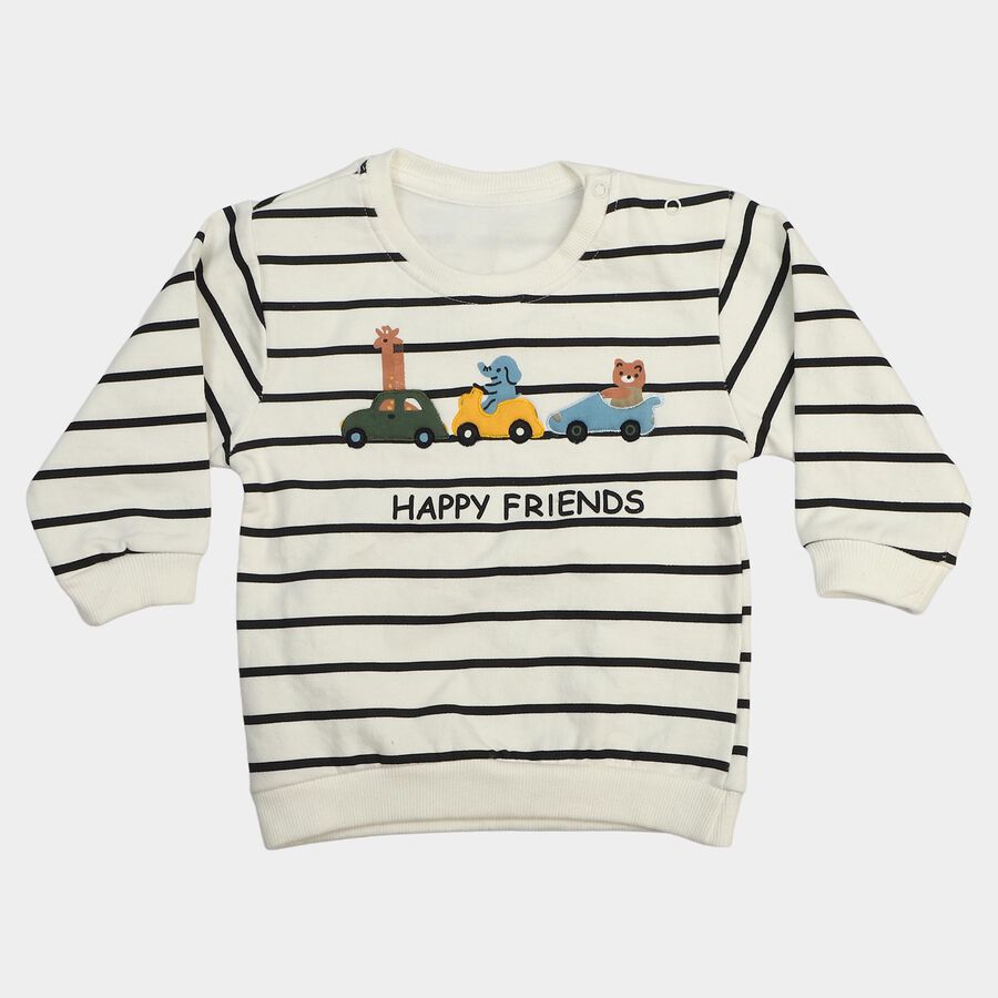 Infants' Cream Cotton Round Neck Regular Sweatshirt, Off White, large