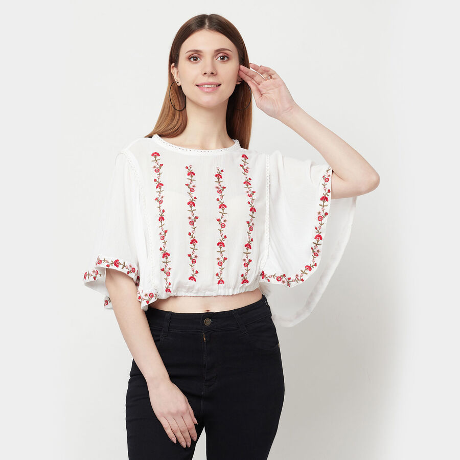 Embellished 3/4th Sleeves Top, White, large image number null