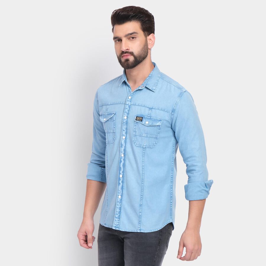 Men's 100% Cotton Casual Shirt , Mid Blue, large image number null