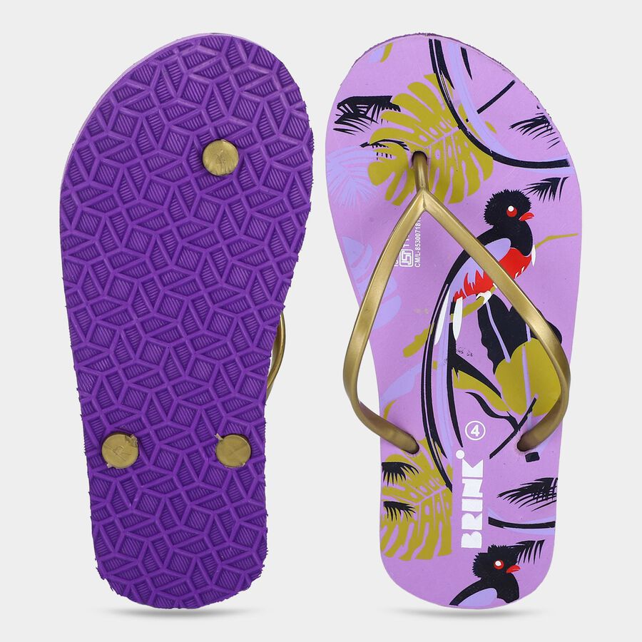 Women's Purple Printed Thong Flip-Flops, Purple, large