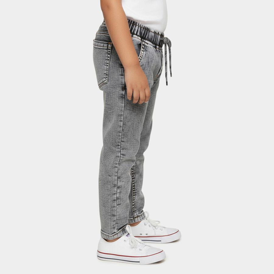 Boys' Grey Regular Fit Washed Elasticated Waist Jeans, हल्का ग्रे, large