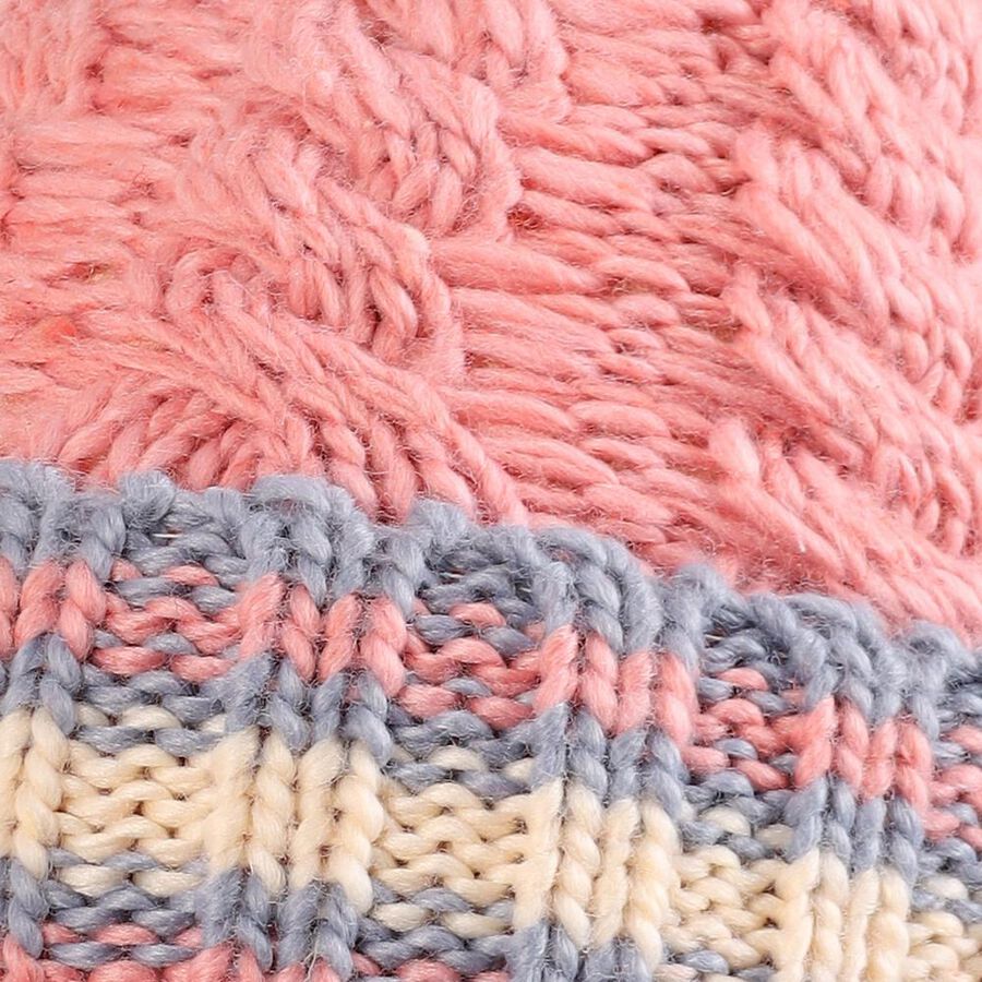 Women's Soft Pink Knitted Pom-Pom Beanie Cap, Light Pink, large image number null