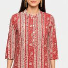 Women's Pink Band Collar Printed Straight Kurta, गुलाबी, small