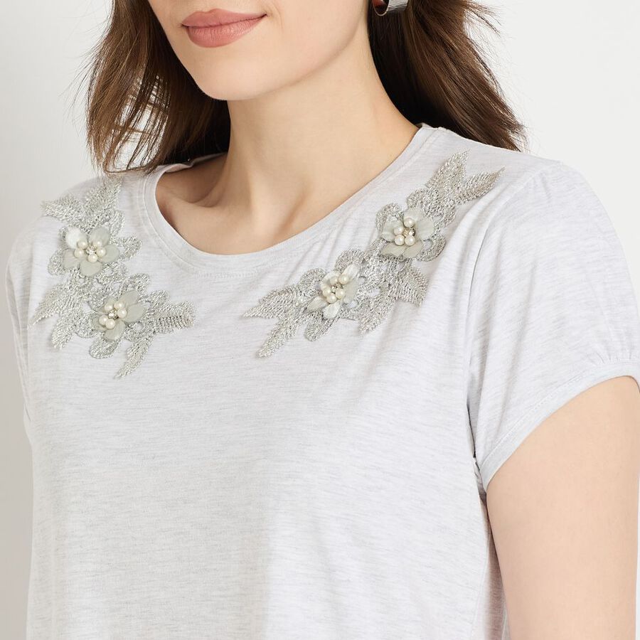 Ladies' Round Neck T-Shirt, मिश्रित हल्का ग्रे, large image number null