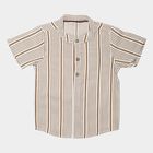Infants Beige Cotton Mandarin Collar Regular Fit Shirt, गहरा पीला, small