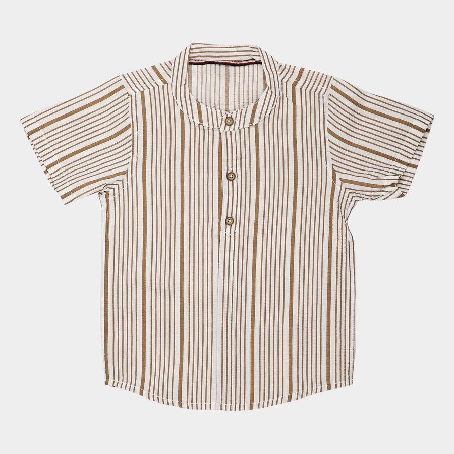 Infants Beige Cotton Mandarin Collar Regular Fit Shirt, गहरा पीला, large