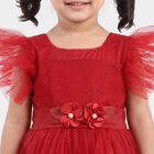 Girls' Fuchsia Fit and Flare Glitter Net Party Wear Frock, रानी (फ्यूशिया), small