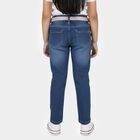 Girls' Blue Straight Fit Embroidered Jeans, Mid Blue, small