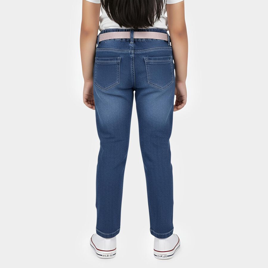 Girls' Blue Straight Fit Embroidered Jeans, Mid Blue, large