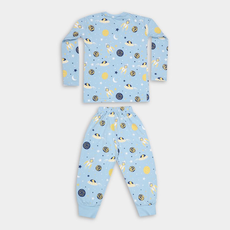 Boys' Light Blue Cotton Round Neck Printed Baba Suit, Light Blue, large image number null