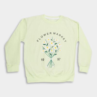 Girls Light Sage Green Crew Neck Casual Sweatshirt