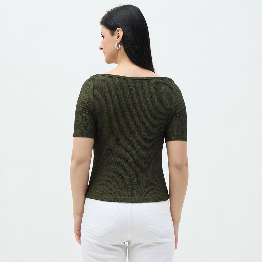 Women's Olive Round Neck Casual Top, Olive, large