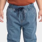 Infants Light Blue Jogger Fit Drawstring Jeans, Mid Blue, small