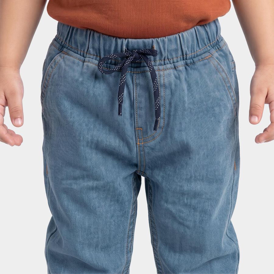 Infants Light Blue Jogger Fit Drawstring Jeans, Mid Blue, large