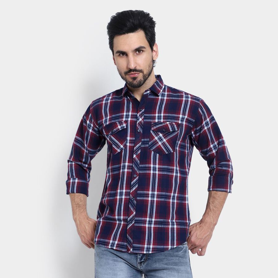 Cotton Checks Casual Shirt, Red, large image number null