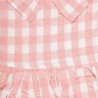 Girls' Light Pink Checkered Ruffled Round Neck Frock, Light Pink, small image number null