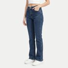 Women's Blue Bootcut Fit Washed Jeans, मध्यम नीला, small