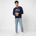 Men's Navy Blue Crew Neck Printed Sweatshirt, Navy Blue, small