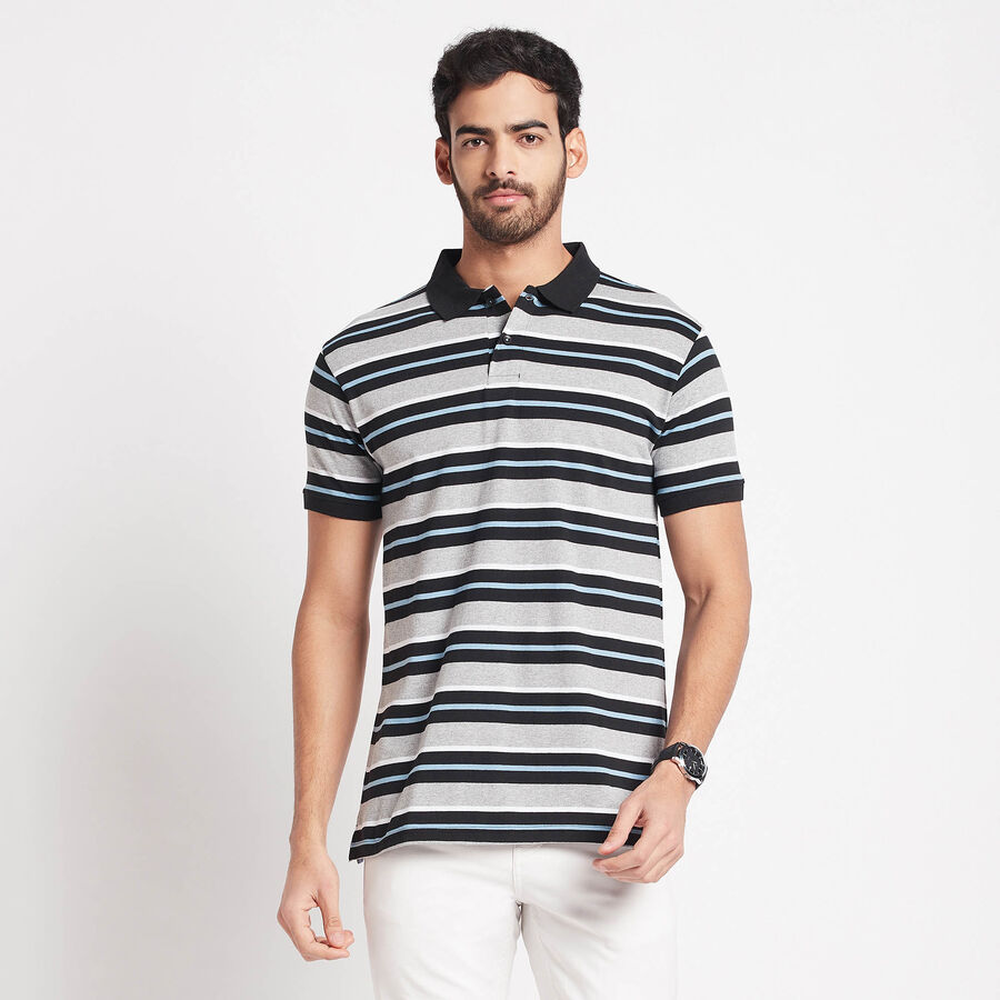 Stripes Polo Shirt, Melange Mid Grey, large image number null