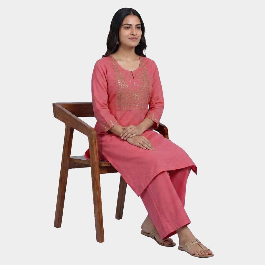 Women's Purple Round Notch Neck Printed Kurta, बैंगनी, large