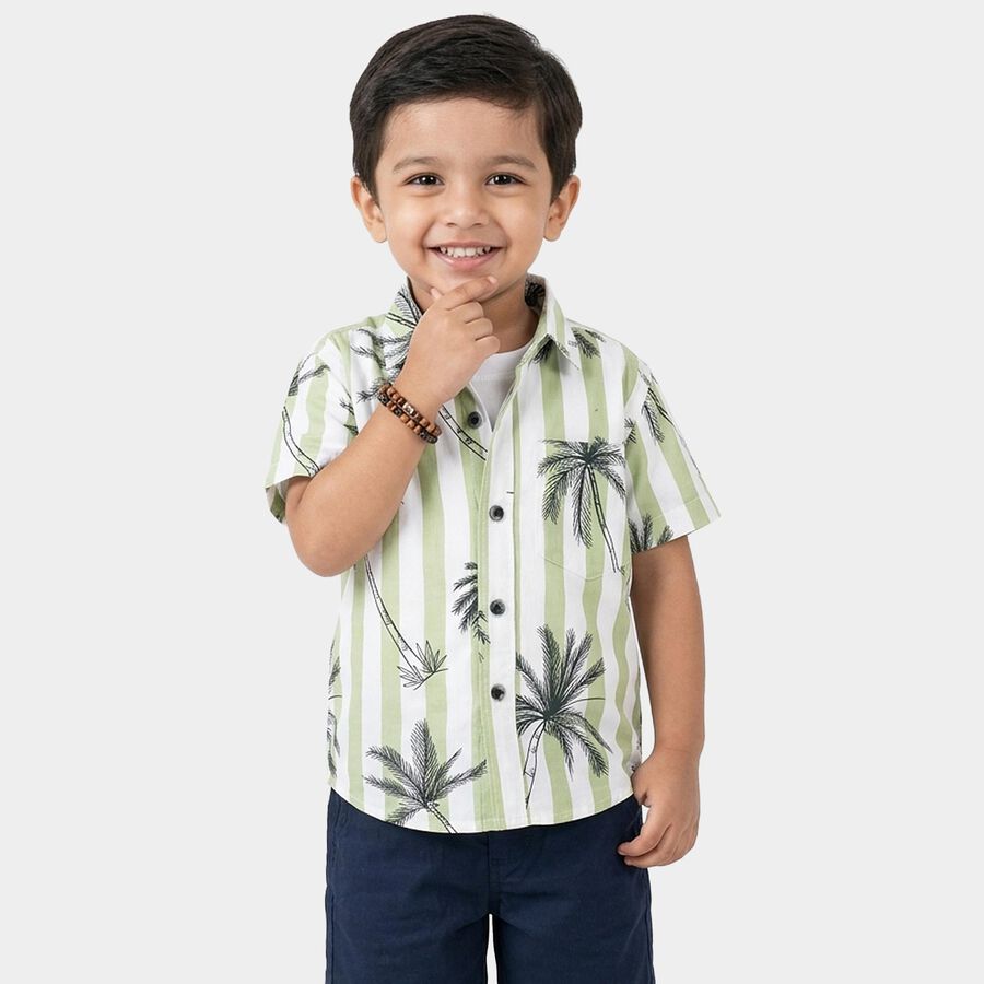 Boys Green Cotton Half Sleeve Classic Casual Shirt, Light Green, large