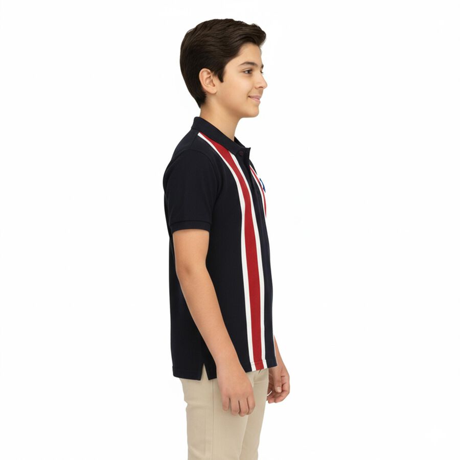 Boys Deep Midnight Navy Blue Cotton Polo Neck Casual T-Shirt, नेवी ब्लू, large image number null